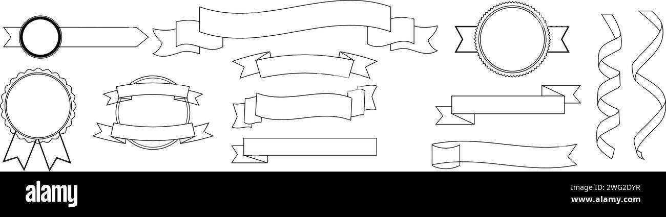 Satz einfacher Bänder, Ballons usw. Illustration Dekoration Dekoratives Bannerdesign Stock Vektor