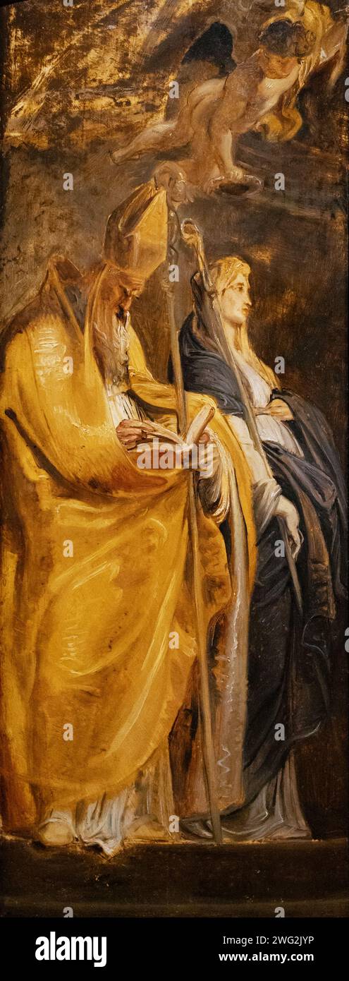 Peter Paul Rubens Gemälde; Heilige Amandus und Walburga, Ölskizze für den Altar der Kirche St. Walburga, Antwerpen. Siehe auch Abbildung 2WG2JYP Stockfoto