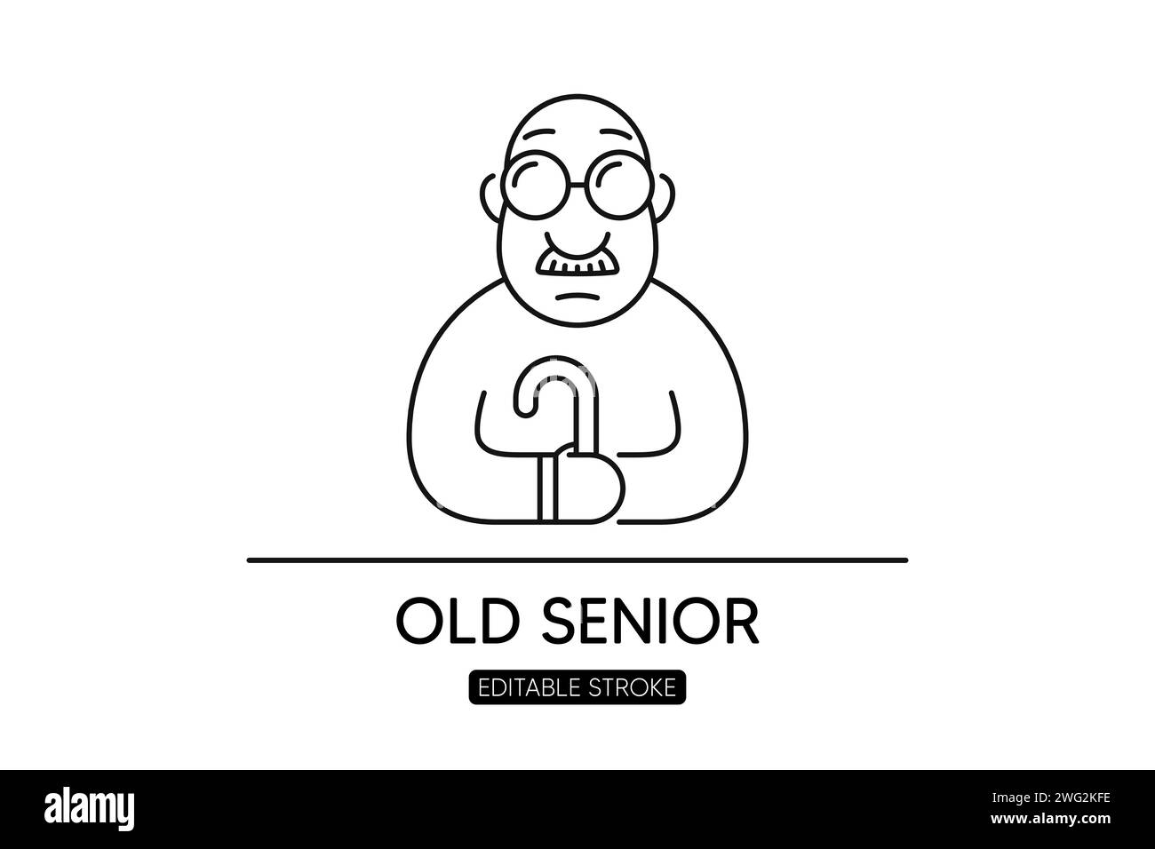Symbol für Mannlinie Alter. Rentner oder Rentner. Seniorengroßeltern mit Stock. Vektor Stock Vektor