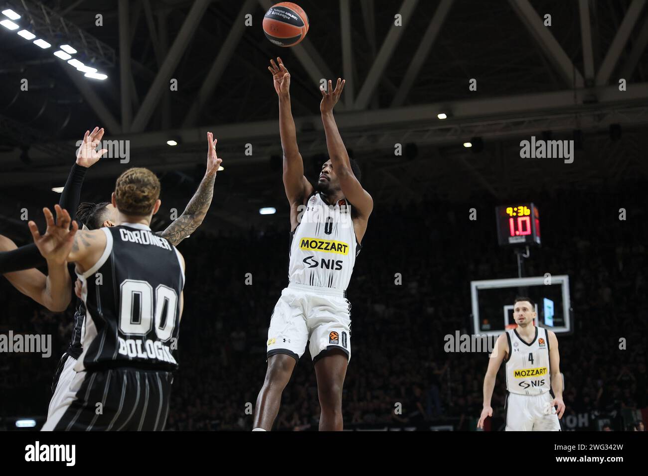 Bologna, Italien. Februar 2024. Jaleen Smith (Partizan Belgrad) während des Basketball-Europameisterschaftsspiels Segafredo Virtus Bologna gegen Partizan Mozzart wettete Belgrad. Bologna, 02. Februar 2024 in der Segafredo Arena Credit: Independent Photo Agency/Alamy Live News Stockfoto