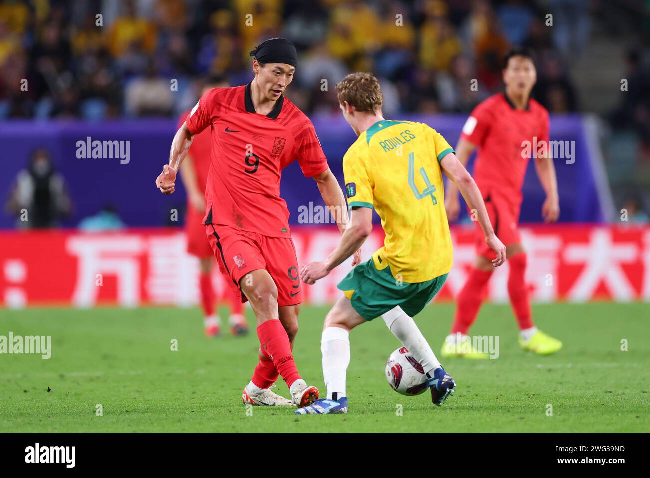 Al Wakrah, Katar. Februar 2024. Cho GUE-sung (KOR) Fußball/Fußball : AFC Asienmeisterschaft Katar 2023 Viertelfinalspiel zwischen Australien 1-2 Südkorea im Al Janoub Stadium in Al Wakrah, Katar. Quelle: Naoki Morita/AFLO SPORT/Alamy Live News Stockfoto