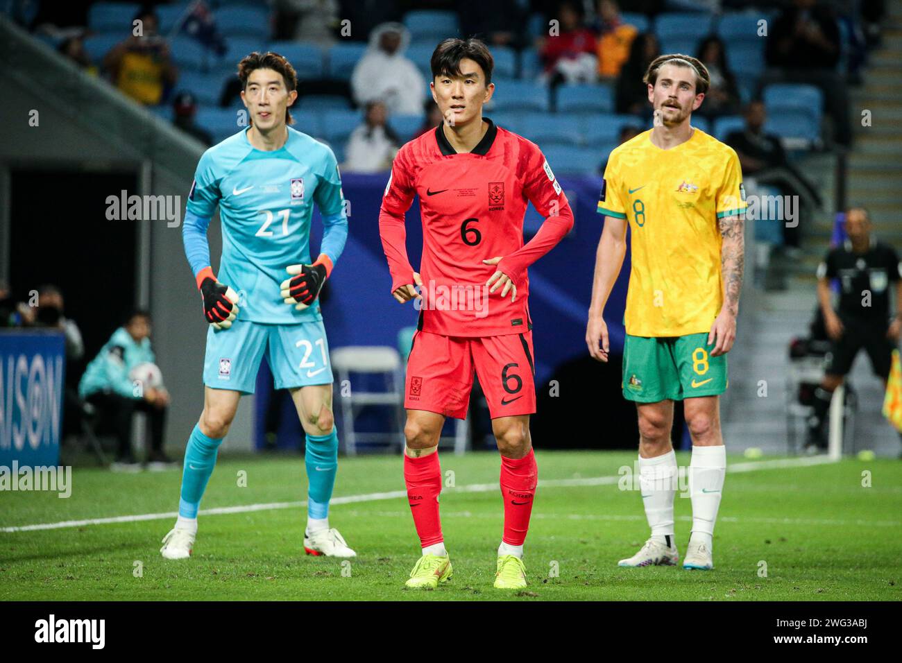 Doha, Katar, 2. Februar 2024, AFC Asian Cup Katar 2023 Quater Final: Australien 1-2 Südkorea, Son Heung-min, Hwang Hee-chan retten den Tag, um Korea ins Halbfinale zu bringen. Bild: Hwang in-Beom Stockfoto