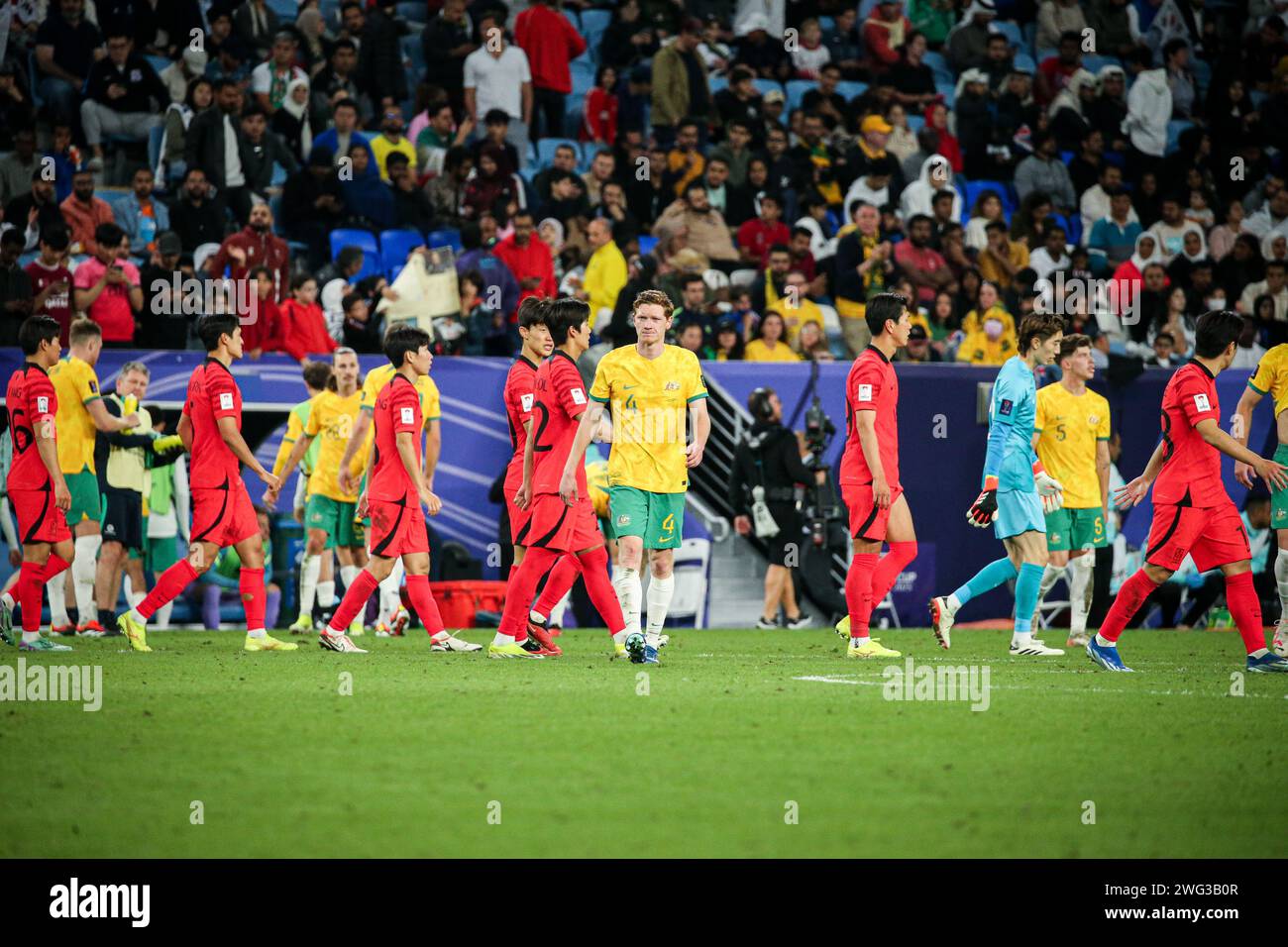 Doha, Katar, 2. Februar 2024, AFC Asian Cup Katar 2023 Quater Final: Australien 1-2 Südkorea, Son Heung-min, Hwang Hee-chan retten den Tag, um Korea ins Halbfinale zu bringen. Bild: Kye Rowles Stockfoto