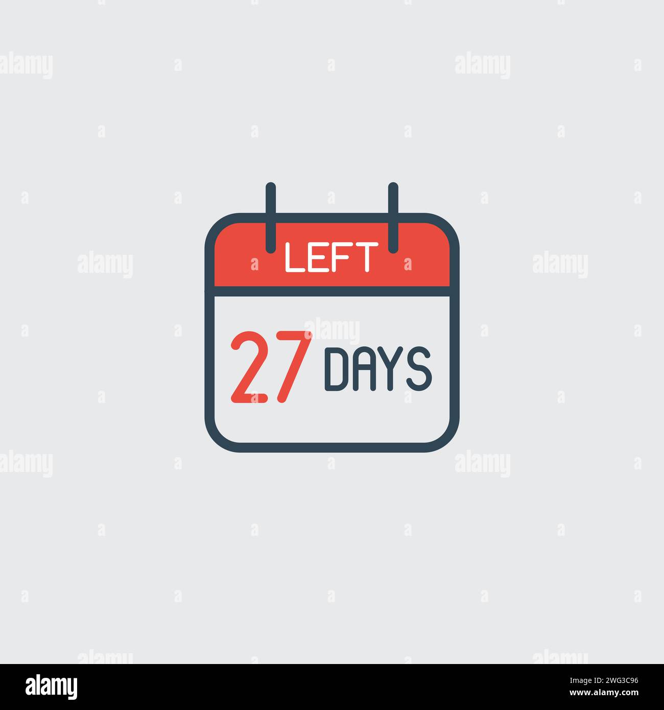 Countdown Kalendersymbol für Tagesseite 27 Tage verbleiben. Zahl der noch verbleibenden Tage. Agenda-App, Geschäftsfrist, Datum. Erinnerung, einfaches Piktogramm planen. Stock Vektor
