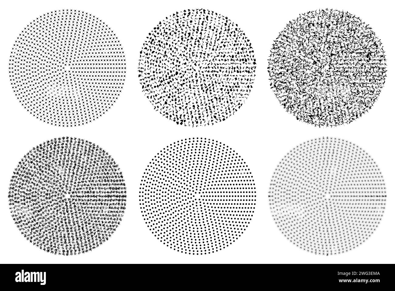 Kreise mit verschiedenen Texturen Schattierungen des Zyklus kreative Symbole. Stock Vektor
