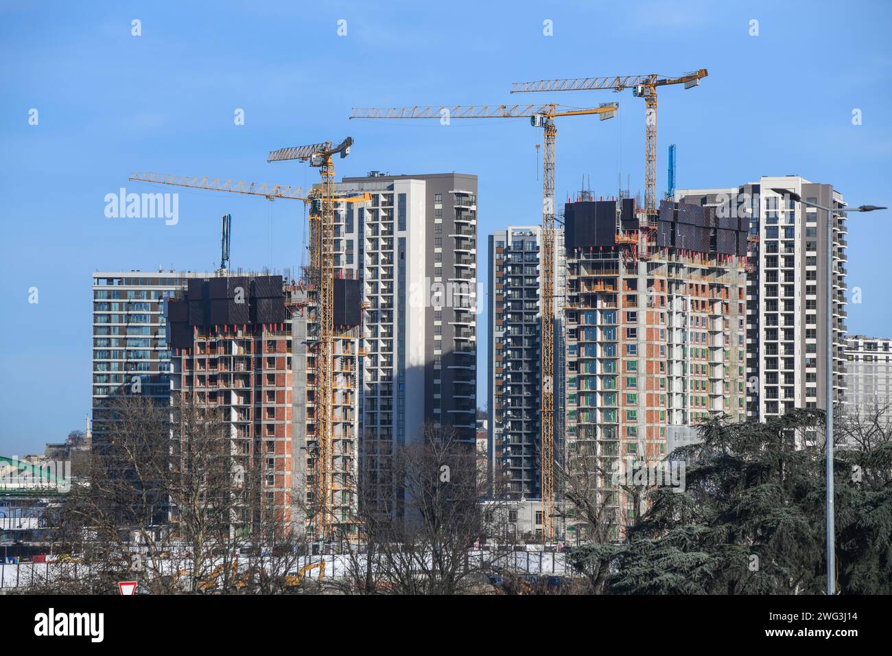 Skyline von Belgrad: Neubau von Gebäuden in Neubelgrad. Serbien Stockfoto