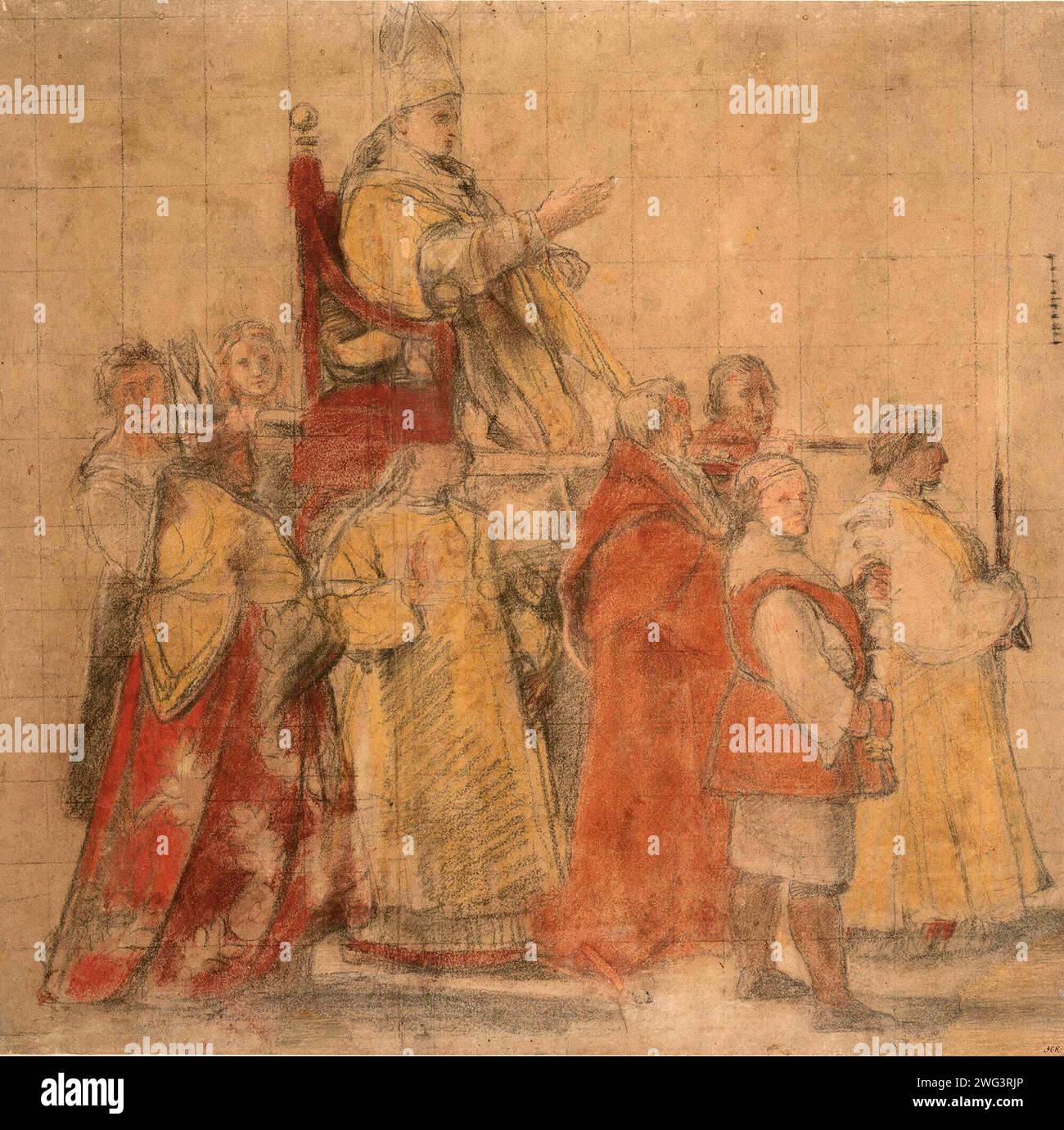 Die Prozession von Papst Sylvester I. gemalt von Raffaello Sanzio (Raffael) um 1516–1517. Sylvester war der 33. Papst. Stockfoto