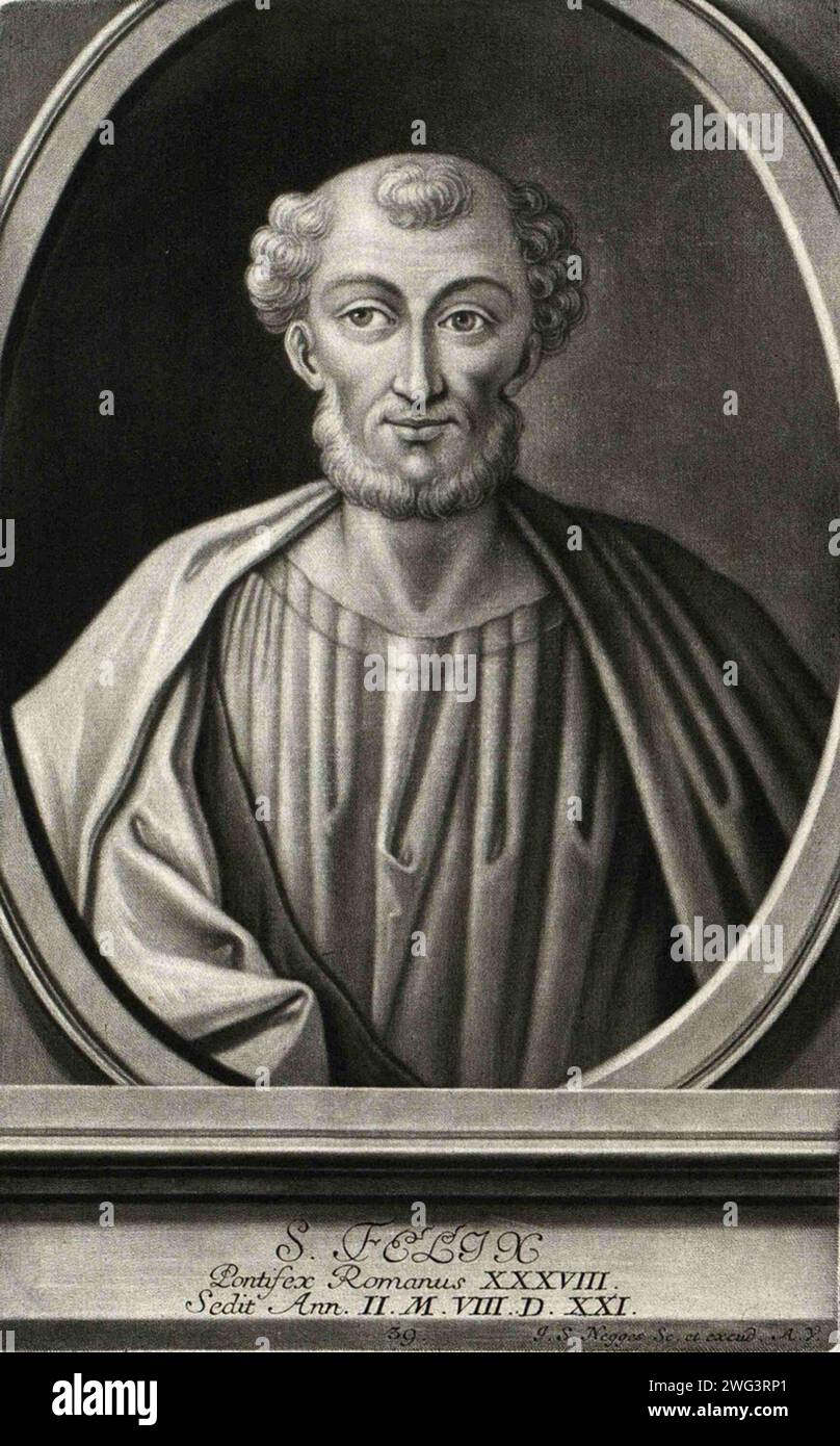 Ein Stich von Papst Felix II. Aus dem 17. Jahrhundert Er war von 355 bis 365 der Antipäpste gegen Papst Liberius. Stockfoto
