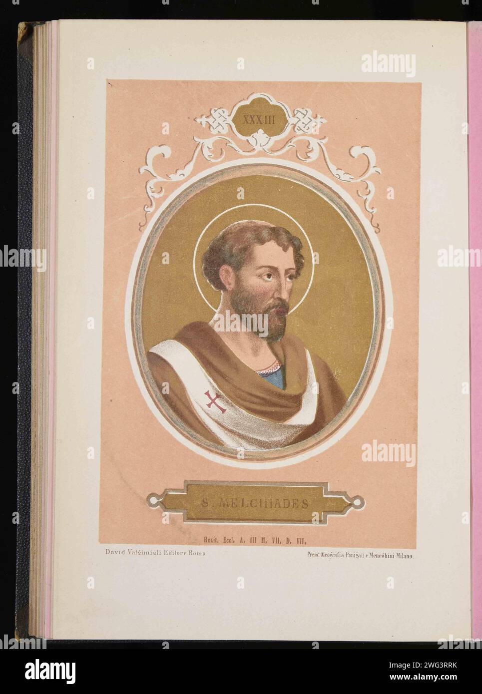 Ein Kupferstich von Papst Miltiades aus dem Jahr 1879, der von 311 bis 314 Jahre alt war. Er war der 32. Papst. Stockfoto