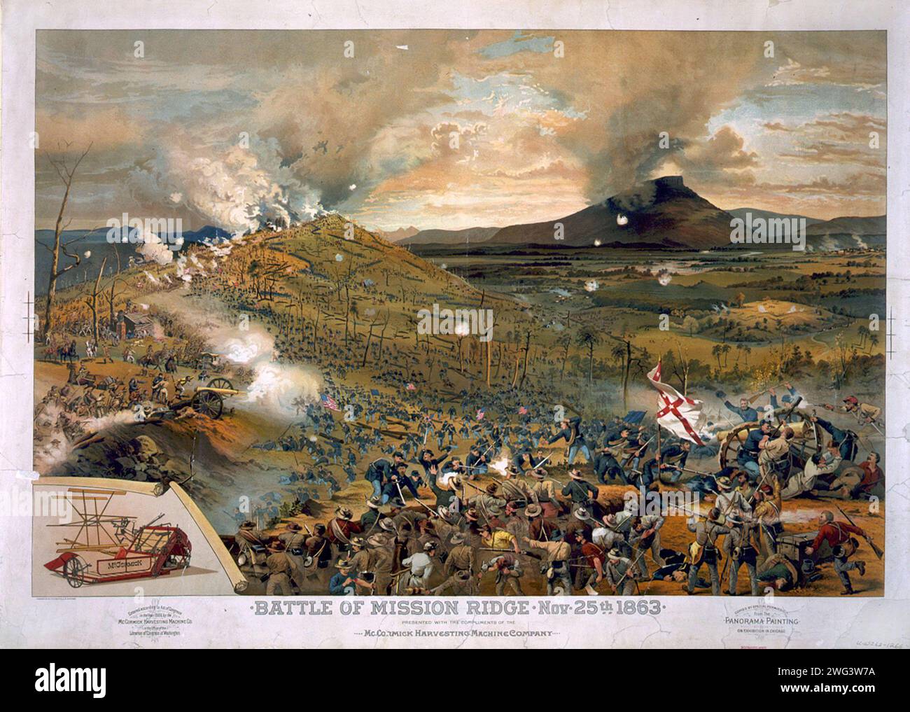 Die Unions-Truppen schwärmen Missionary Ridge und besiegen Braggs Armee während des Amerikanischen Bürgerkriegs Stockfoto