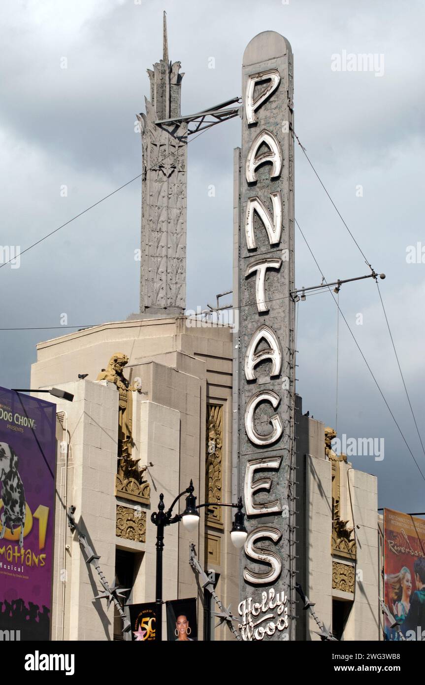 Pantages, Theater, Art Deco, Architektur, Schild, Hollywood, Los Angeles, Kalifornien, USA, Stockfoto