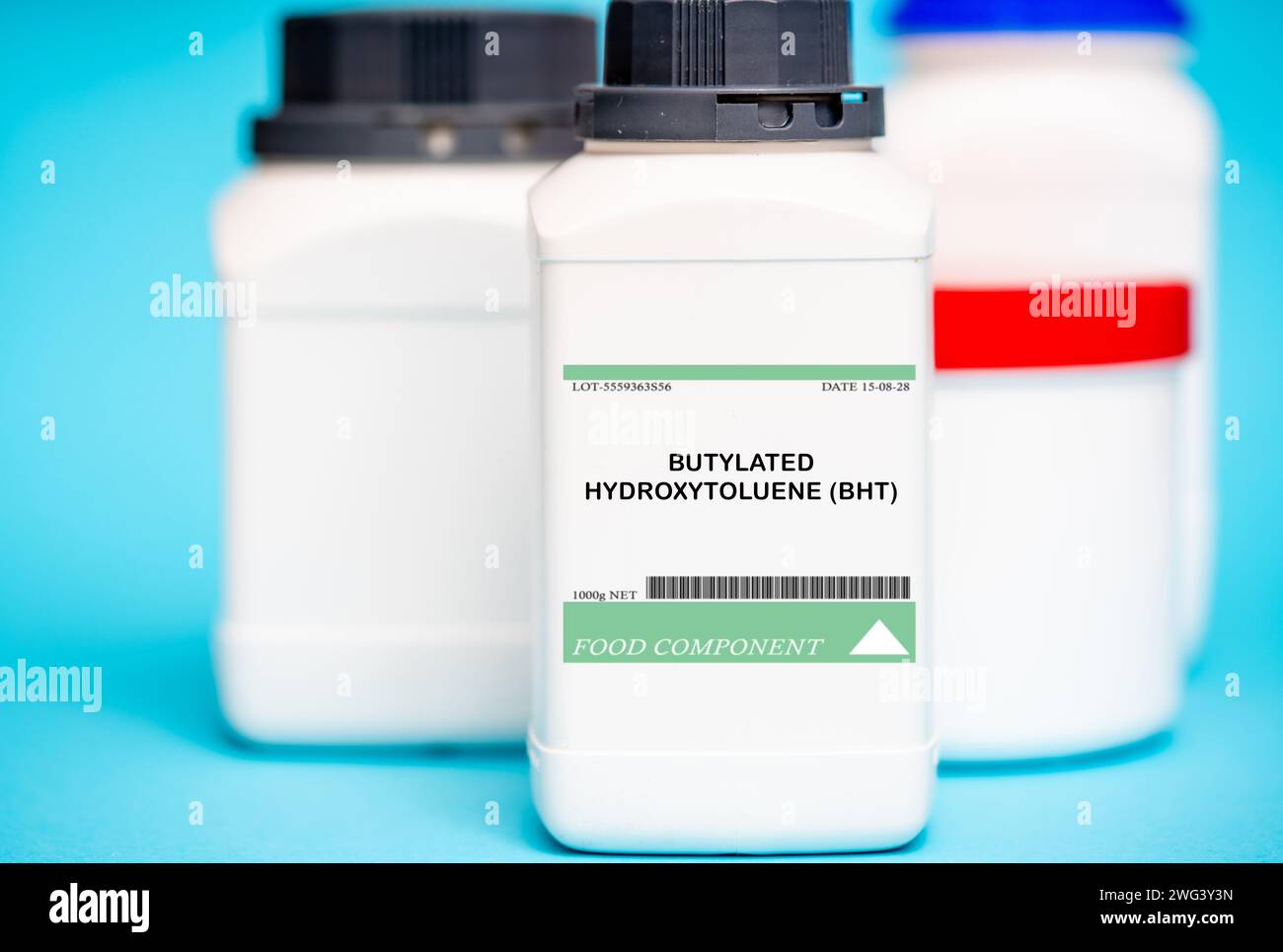 Behälter mit Butylhydroxytoluol Stockfoto