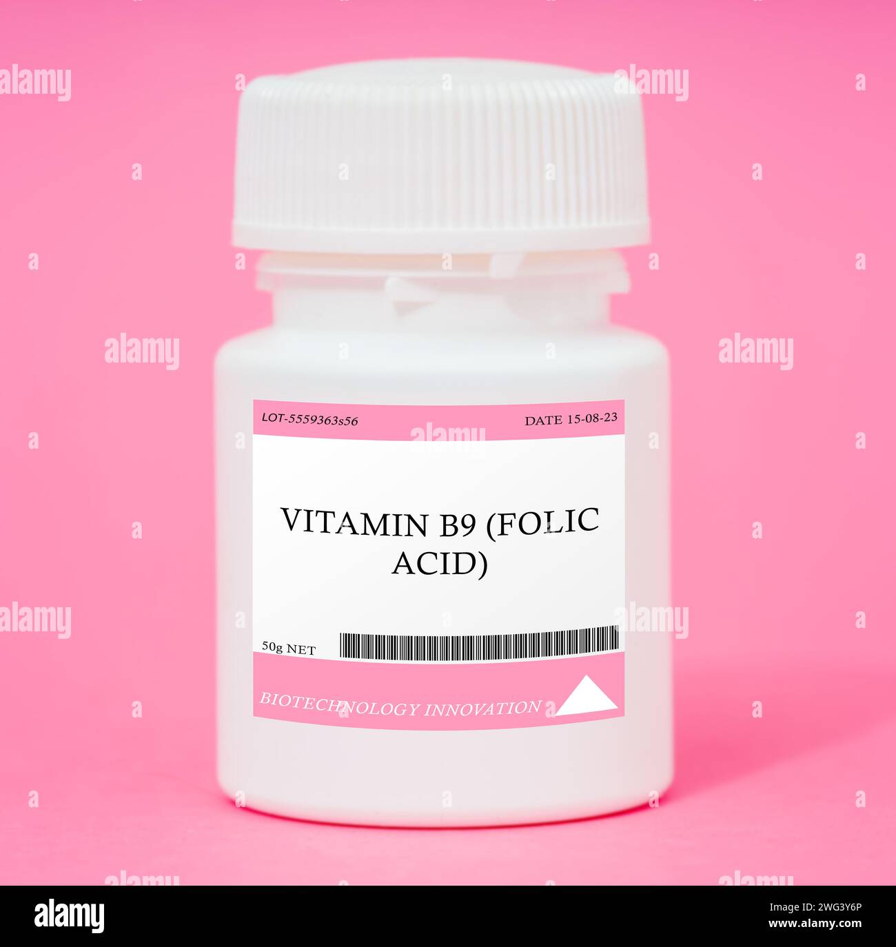 Behälter mit Vitamin-B9-Folsäure Stockfoto