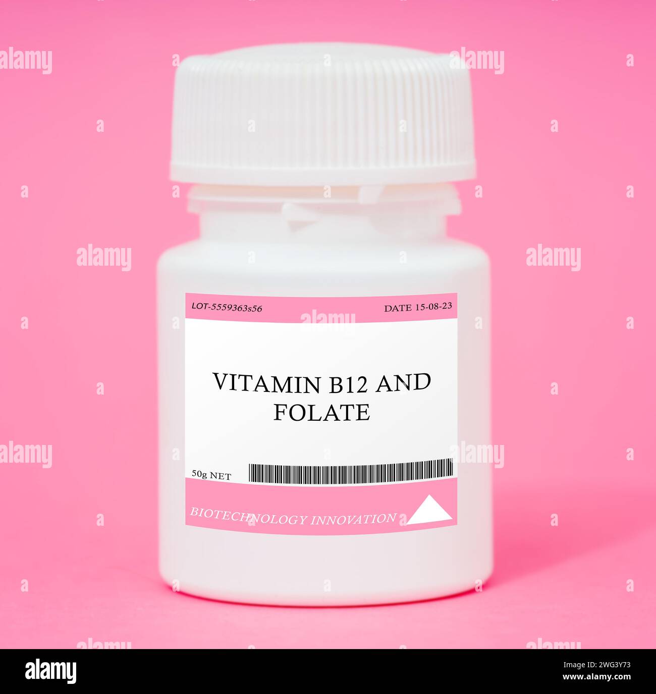 Behälter mit Vitamin B12 und Folat Stockfoto