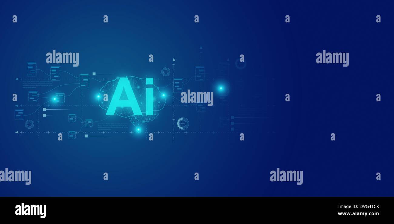 Künstliche Intelligenz Ai Selbstlernen Verbesserung der Entwicklung Problemlösung Lösung Aufgaben der zukünftigen Technologie, Ai Grafik Computer Chip Brain Me Stockfoto