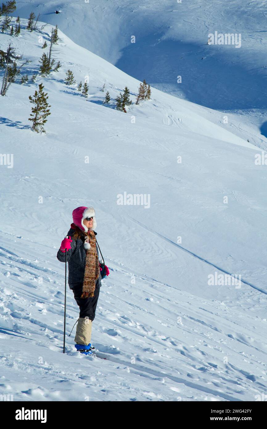 Schneeschuhwandern in Timberline, Mt Hood National Forest, Oregon Stockfoto