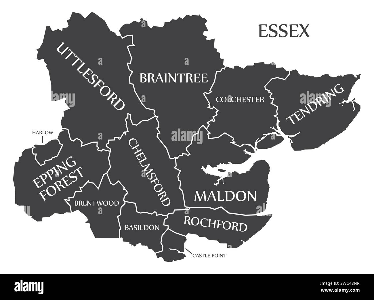 Essex UK County Map mit schwarzer Abbildung Stock Vektor