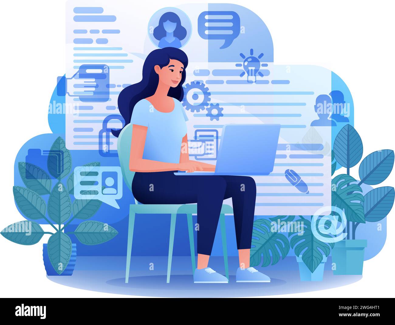Cartoon Für Die Online-Jobsuche Für Frauen Stock Vektor