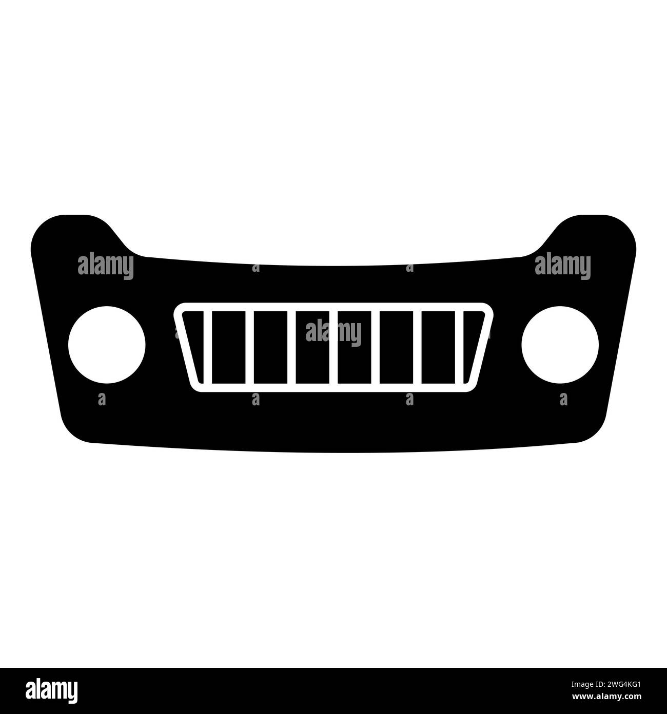 Symbol für Autoschutz-Stoßfänger, Stoßfänger mit Kühlergrill und Scheinwerfern Stock Vektor