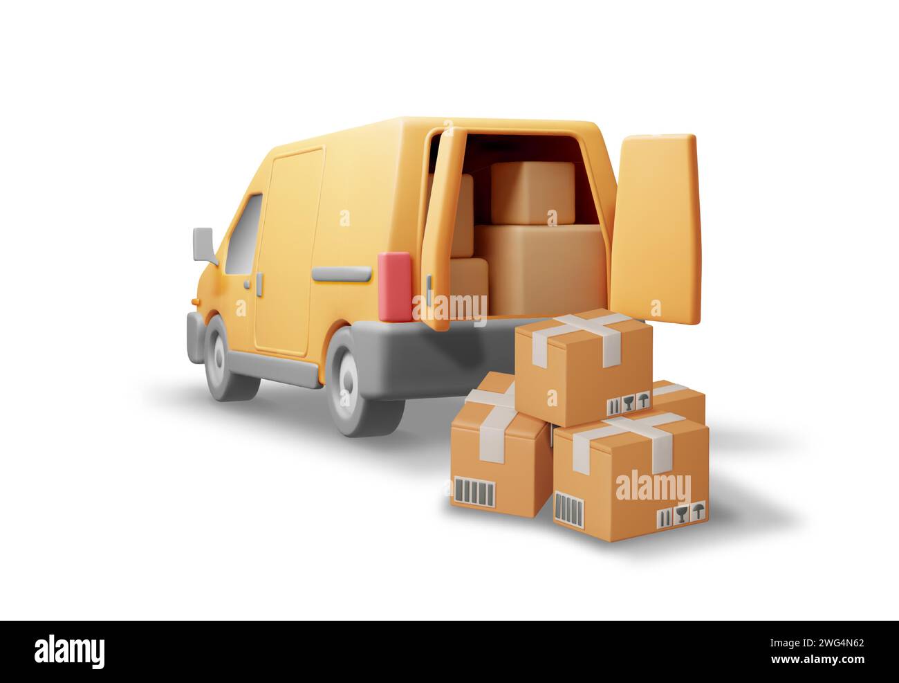 3D-Lieferwagen und Kartons Stock Vektor