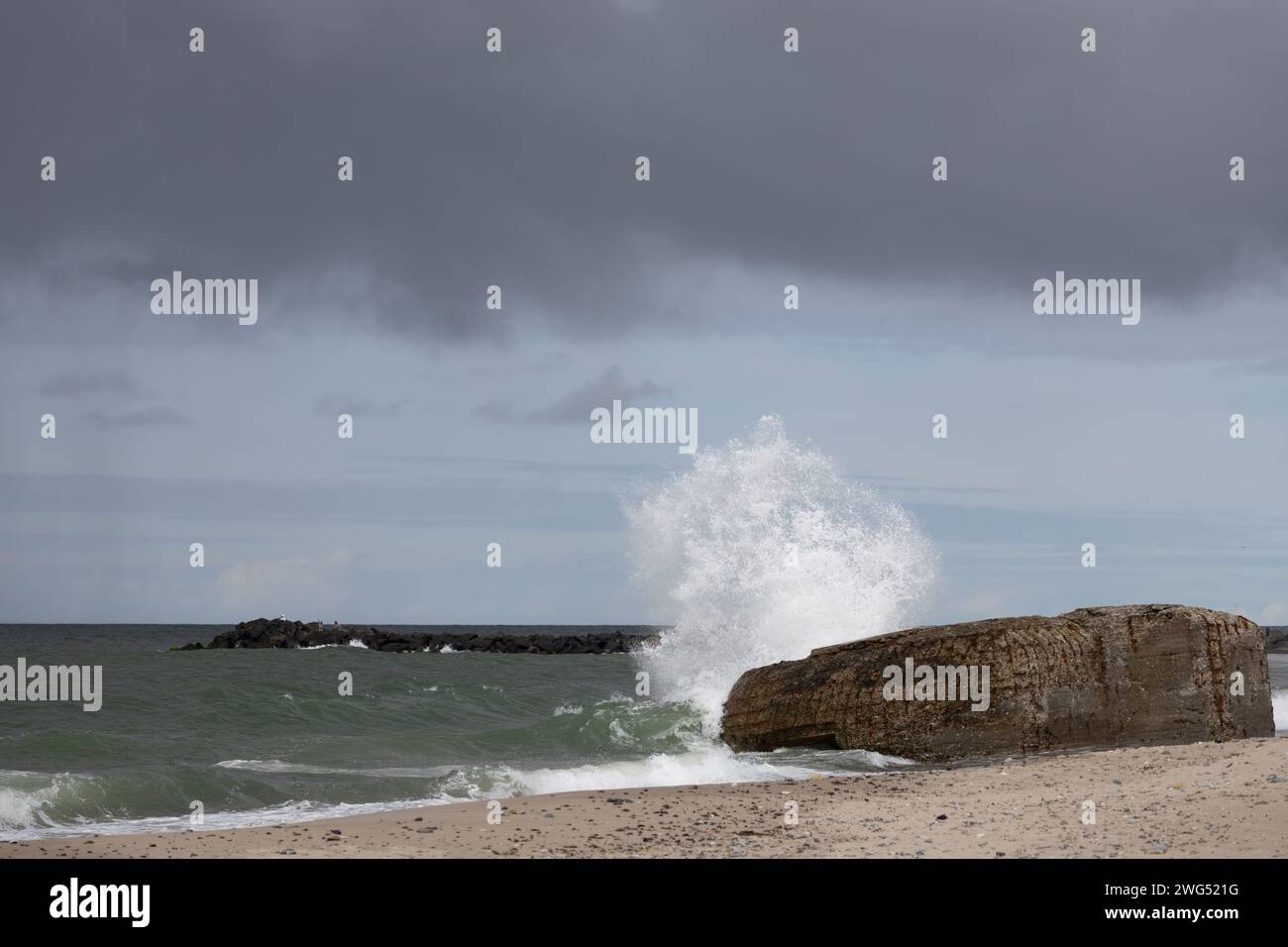 Blockhaus am Strand Stockfoto