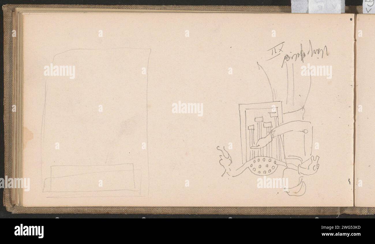 Harfenspieler, nach einem Beispiel aus dem 12. Jahrhundert n. Chr., 1892 – 1901 Blatt 25 Verso aus einem Skizzenbuch mit 51 Blättern. Papier. Bleistiftharfe Stockfoto