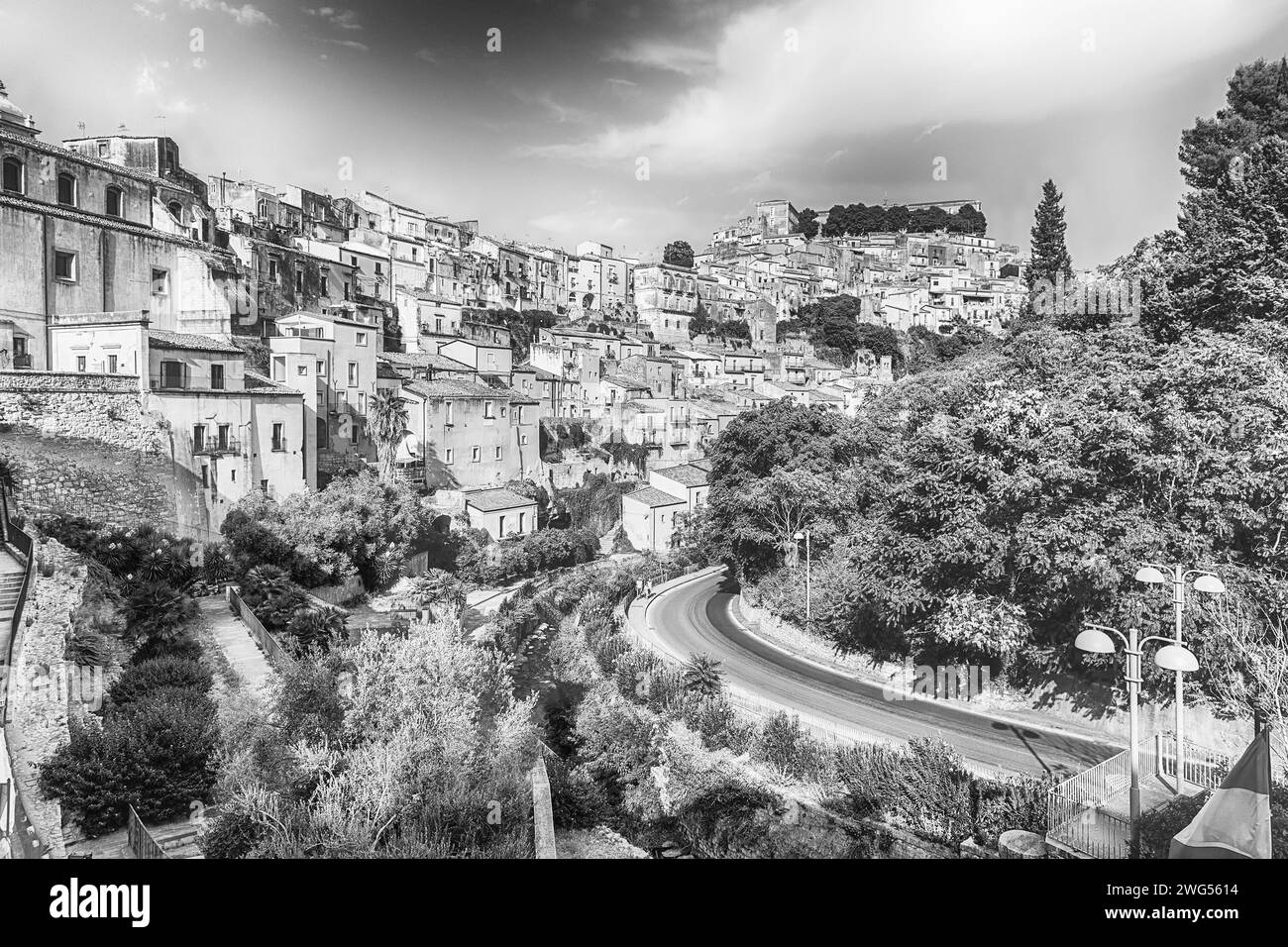 Panoramablick auf Ragusa Ibla, Heimat einer breiten Palette von barocker Architektur und malerischen unteren Stadtteil der Stadt Ragusa, Italien Stockfoto