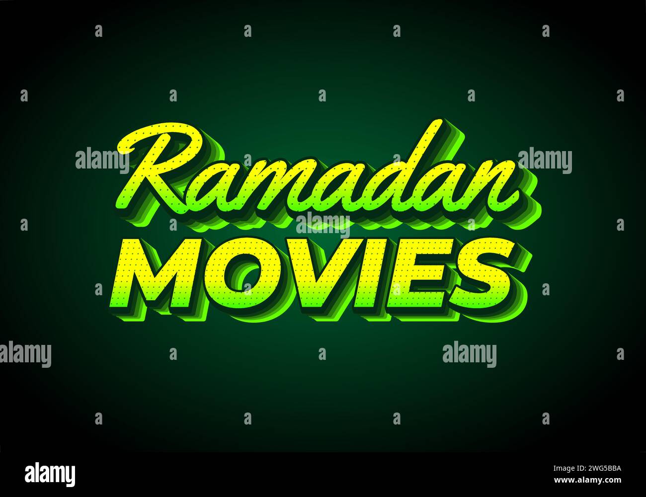 Ramadan-Filme. Texteffekt-Design im 3D-Look. Gelb-grün. Dunkler Hintergrund Stock Vektor