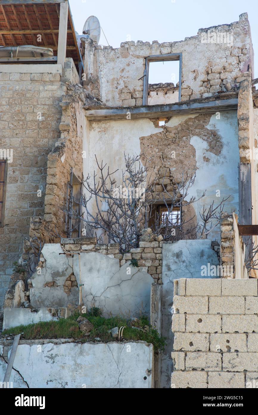 Zerstörte Haus Außenfassaden Tyre Libanon Naher Osten Stockfoto