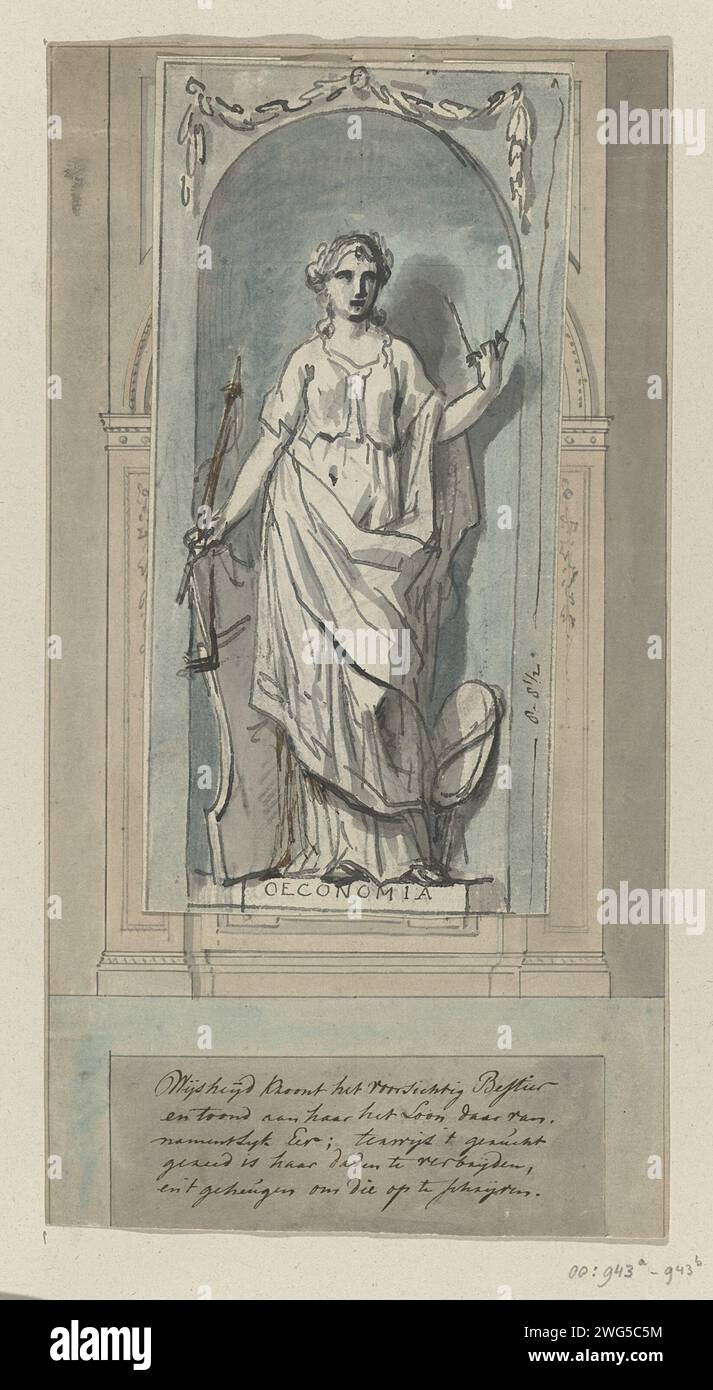 Geklebte Variante auf Entwurfszeichnung für eine Raumwand; Eeconomia, Jurriaan Andriessen, 1760 - 1819 Zeichnung Teil eines Albums bestehend aus 102 Blättern mit 124 Zeichnungen. Papier. Tinte. Wandverkleidung mit Bleistift/Pinsel. (Dekorierte) Decke. Landschaften in der gemäßigten Zone Stockfoto