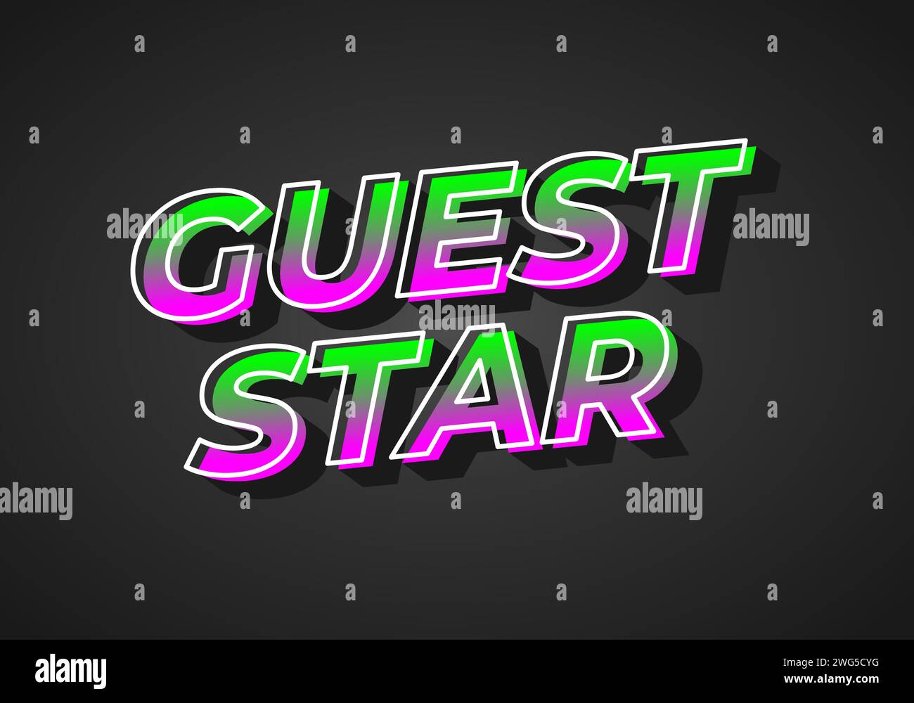 Gaststar. Texteffekt-Design im 3D-Look. Verlaufende lila grüne Farbe. Dunkler Hintergrund Stock Vektor