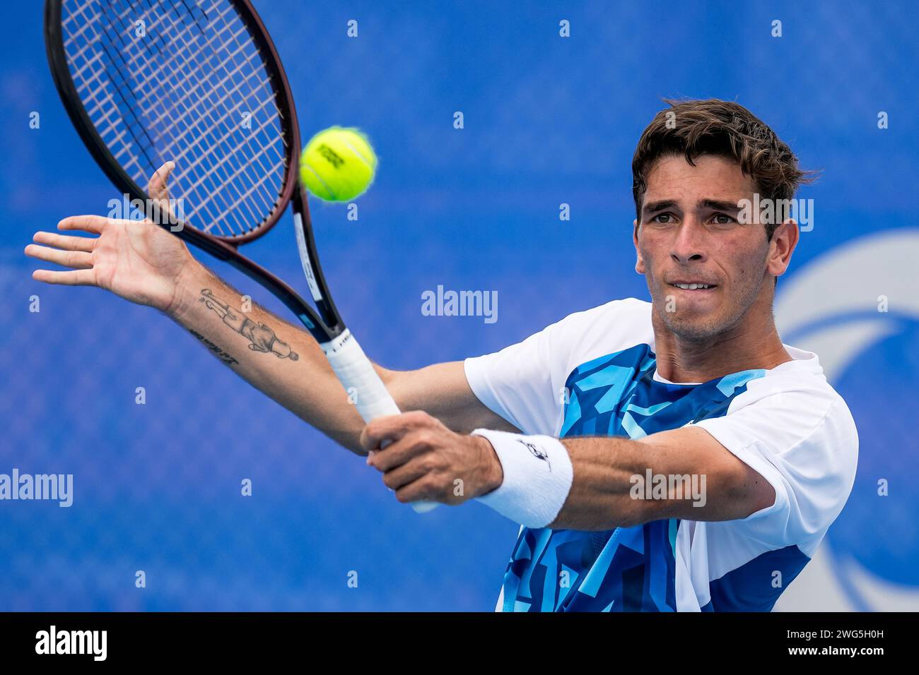 Matteo Gigante aus Italien in der Runde 32 des Canberra International ATP Challenger 125 Turniers 2024 Stockfoto