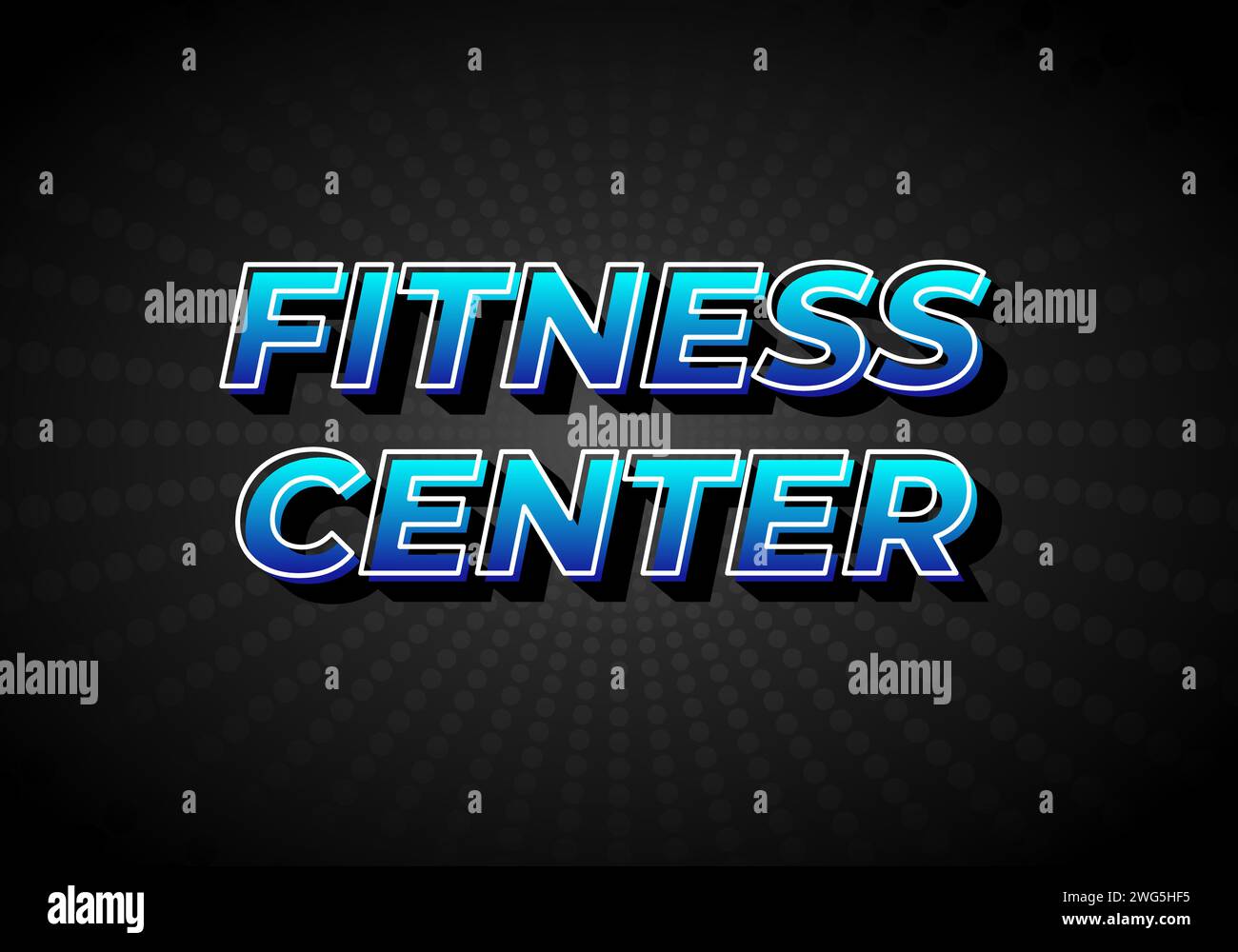 Fitnessstudio. Texteffekt-Design im 3D-Look, blaue Farbverlaufsfarbe mit dunklem Hintergrund Stock Vektor