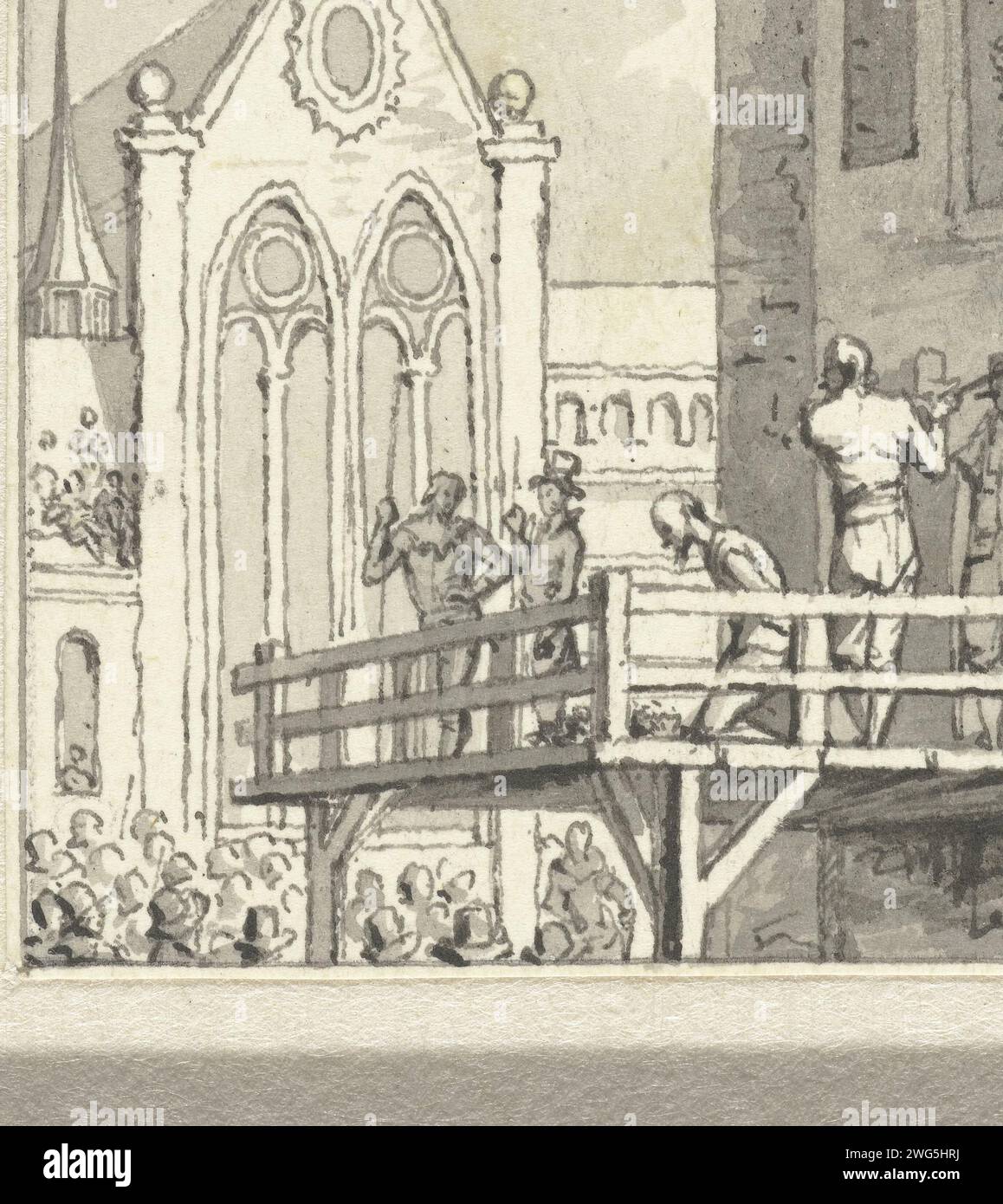 Im Jahr 1568, Anonym, um 1789 - um 1810, Enteignung auf einem Gerüst, wahrscheinlich die Gräber von Egmond und Horne, 5. Juni 1568, Grote Markt in Brüssel. Niederlande Papier. Tintenstift/Pinsel auf dem Gerüst oder dem Ausführungsort. Gewalttätiger Tod durch Enthauptung des großen Marktes Stockfoto