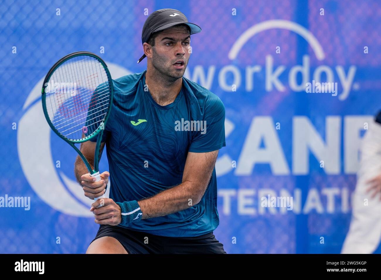 Facundo Diaz Acosta aus Argentinien in der Runde 32 des Canberra International ATP Challenger 125 Turniers 2024 Stockfoto