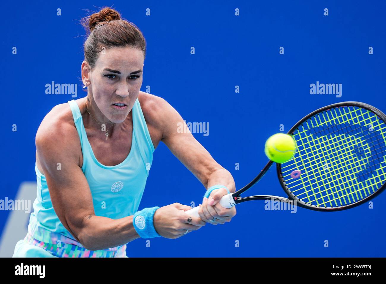 Nuria Parrizas Diaz aus Spanien im Viertelfinale des Canberra International WTA 125 Turniers 2024 Stockfoto