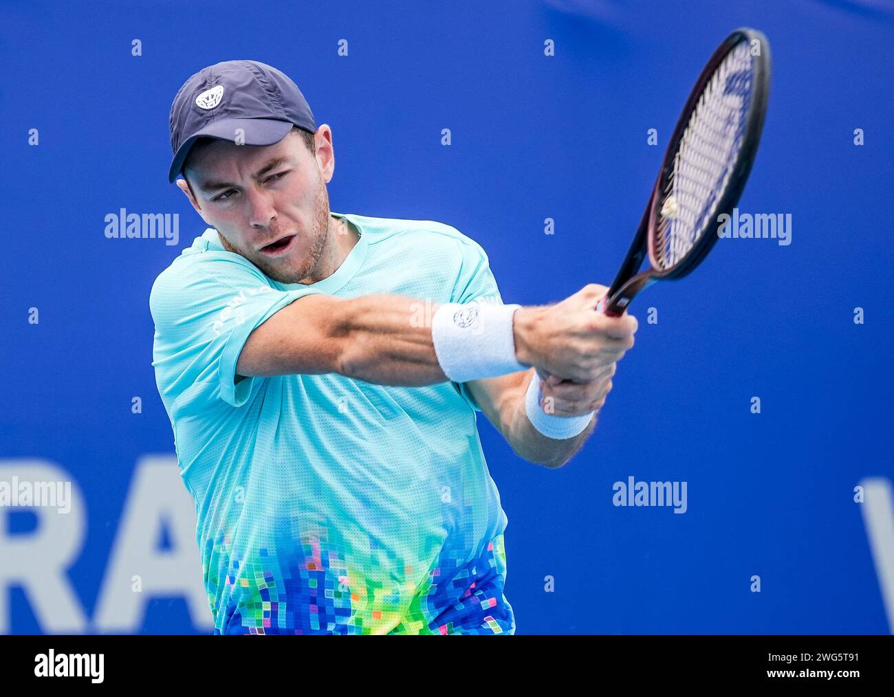 Dominik Koepfer aus Deutschland im Viertelfinale des Canberra International ATP Challenger 125 Turniers 2024 Stockfoto