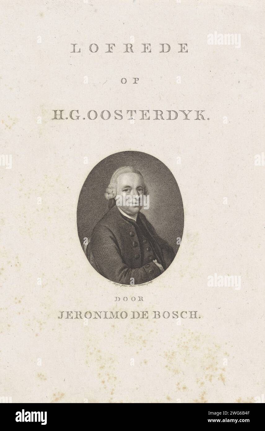 Porträt des Dichters Hermannus Gerardus Oosterdijk, Reinier Vinkeles (I), nach Jacobus kauft, 1795 Druck Amsterdam Papierätzung / Gravur Stockfoto
