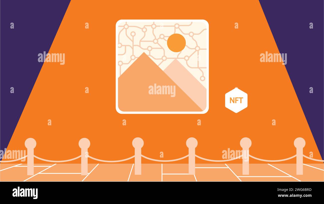 Digitale Kunst NFT in Kunstgalerie-Illustration gezeigt Stock Vektor