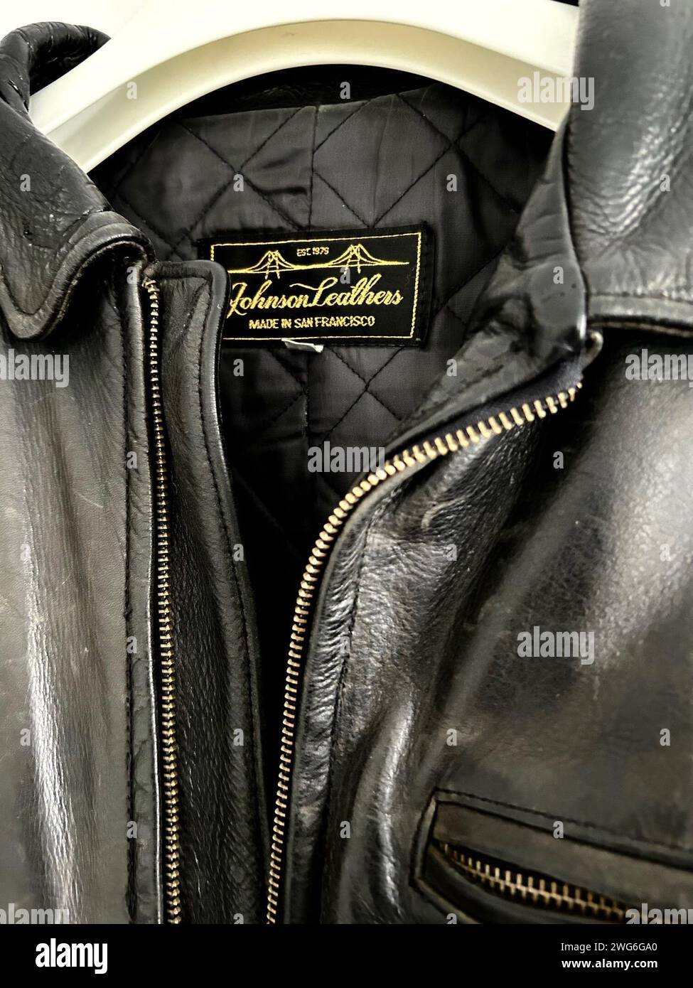 Vintage Lederjacke, Mode für Herren, Aviator Style, 1980er Jahre Stockfoto