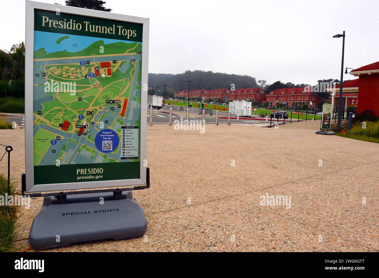 San Francisco, Kalifornien: Presidio Tunnel Tops Touristenkarte. Presidio Tunnel Tops ist ein Gebiet im Presidio National Park in San Francisco Stockfoto