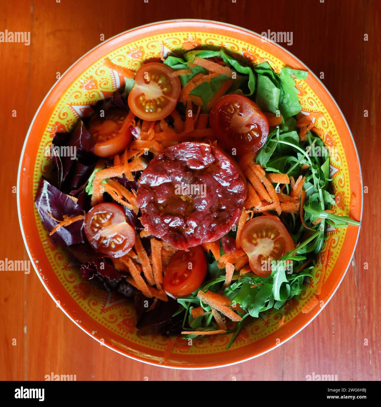 Tartar Pomodori, Carote e insalata, Tomaten, mexikanischer Tatar Stockfoto