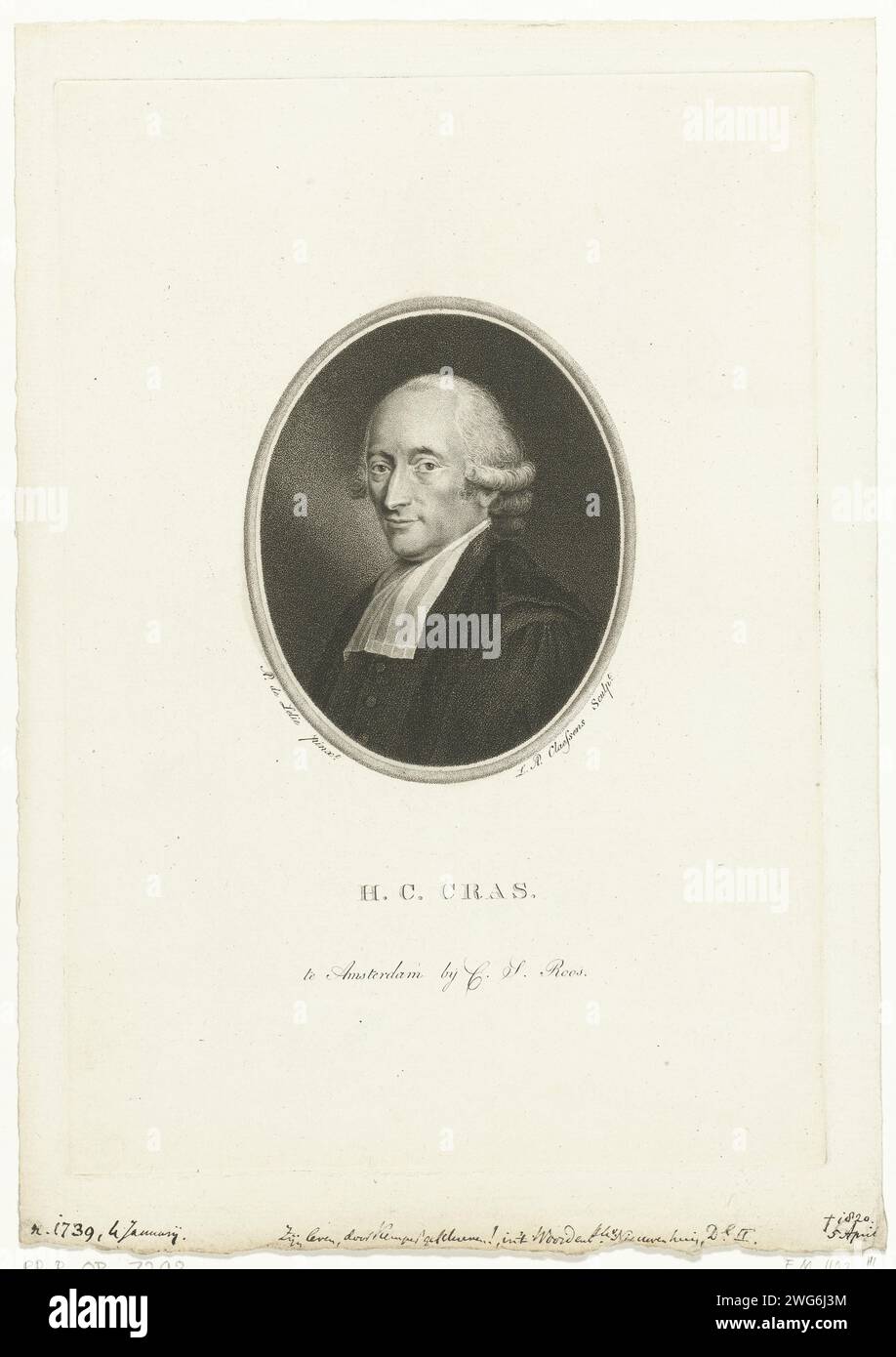 Porträt von Hendrik Constantijn CRAs, Lambertus Antonius Claessens, nach Adriaan de Lelie, ca. 1792 - ca. 1800 Druck Amsterdamer Papierstich Stockfoto