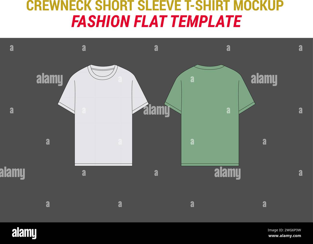 Rundhalsausschnitt Kurzarm Vektor Mockup T-Shirt Kurzarm Mode Illustration Rundhalsausschnitt T-Shirt Vektor Mockup Flats CAD Mockup Stock Vektor