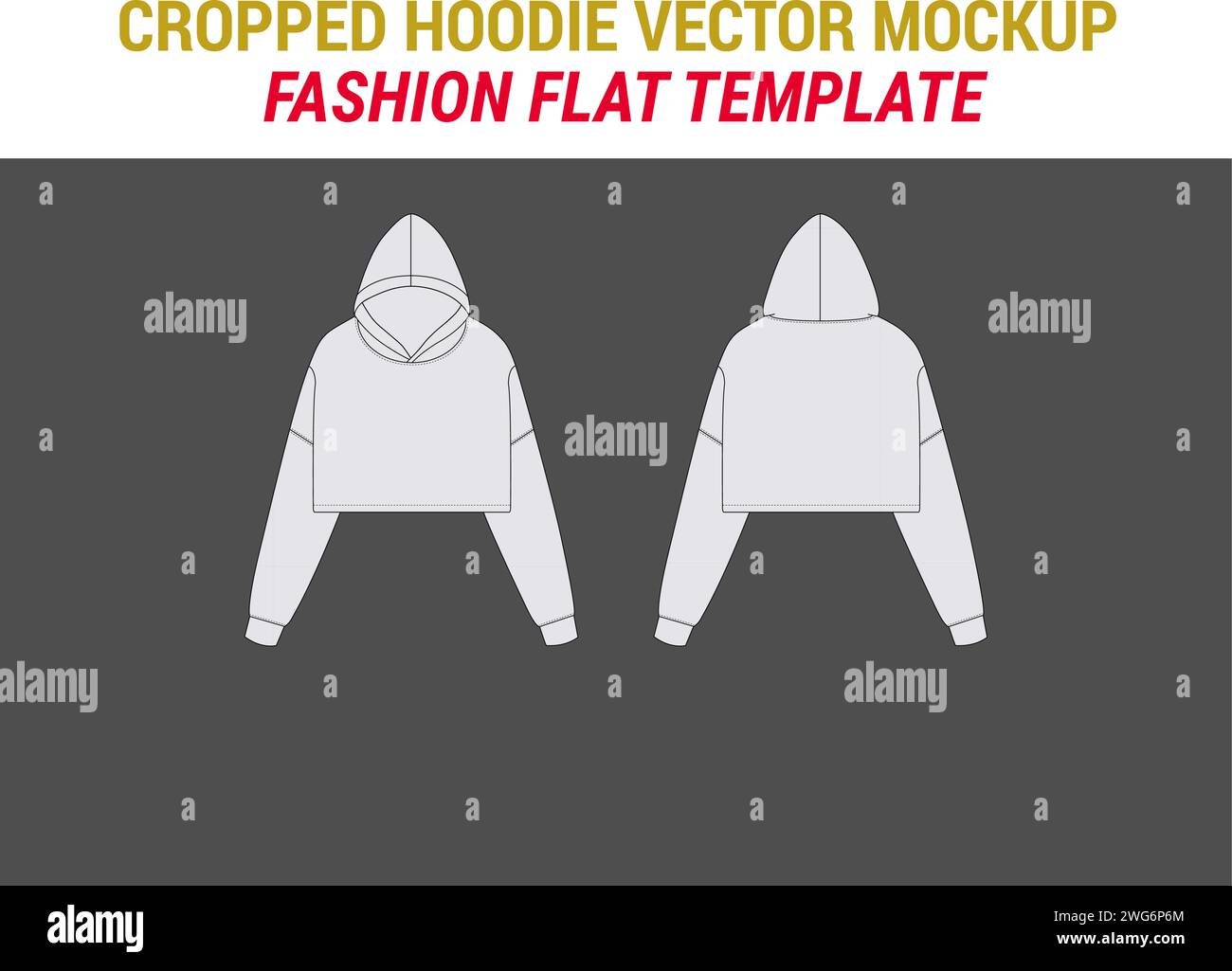 Cropped Hood Vector Fashion Flat Sketch Template Oversize Crop Hoodie Sweat Cropped Hoodie Template Hoodie Mockup Cropped Sweatshirt Hoodie Design Stock Vektor