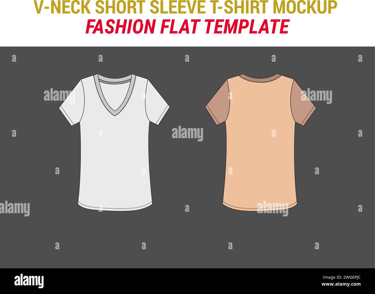 V-Ausschnitt Vektor T-Shirt Mockup Herren Kurzarm T-Shirt Mode Flat Casual T-Shirt Vektor Mockup Vorlage Vektor V-Ausschnitt T-Shirt Design Kleidung Mockup Stock Vektor