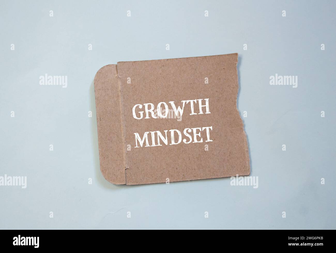 Wörter der Wachstumseinstellung, geschrieben auf zerrissenem Papier mit hellblauem Hintergrund. Konzeptsymbol. Kopierbereich. Stockfoto