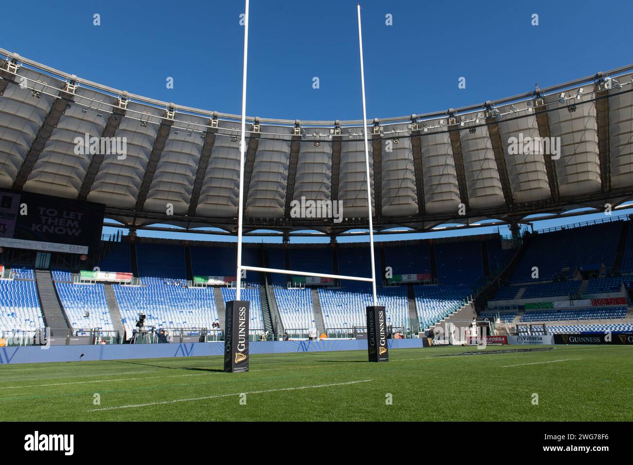 Rom, Italien, 3. februar 2024. Italien gegen England, Rugby Six Nations, Stadium Empoty vor dem Spiel, Olympiastadion. Foto: Fabio Pagani/Alamy Live News Stockfoto