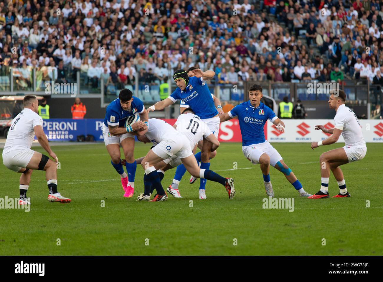 Rom, Italien, 3. februar 2024. Italien gegen England, Rugby Six Nations, Action auf dem Feld, Olympiastadion. Foto: Fabio Pagani/Alamy Live News Stockfoto