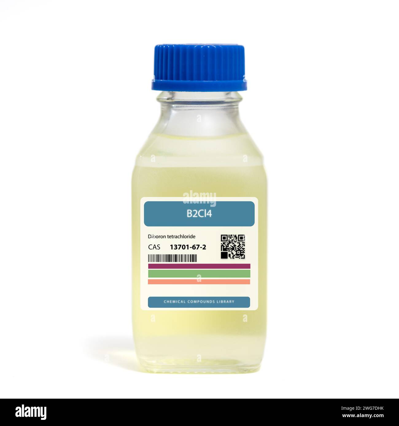 B2Cl4 - Bortetrachlorid. Chemikalie in einer Glasflasche Stockfoto